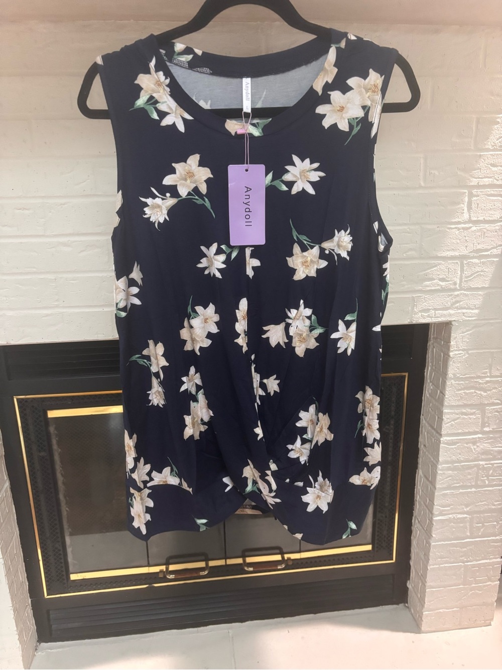 Dollcake Navy Floral Twist-Hem Sleeveless Tank